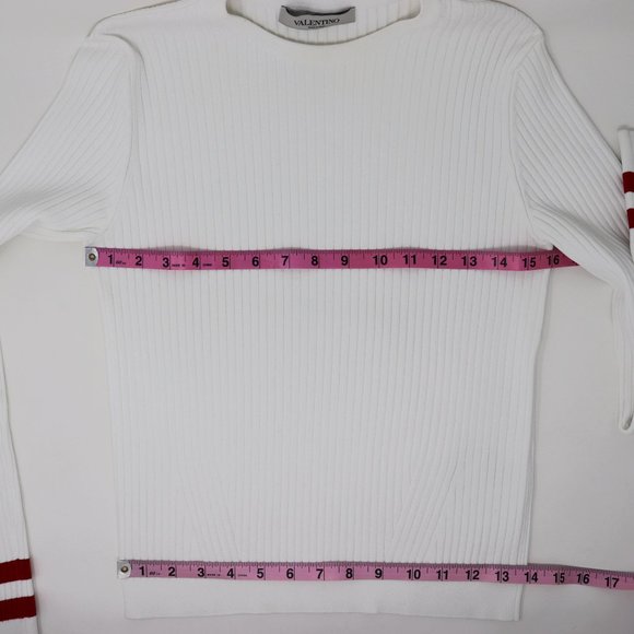 VALENTINO Logo & Stripes Cuff Rib Knit Sweater Top - Picture 12 of 15